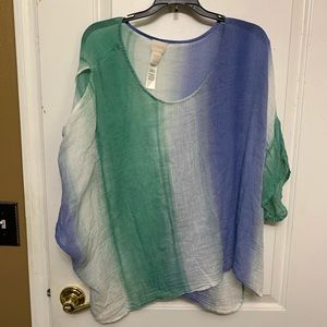 Chico’s sheer Blue and Green Blouse size S/M